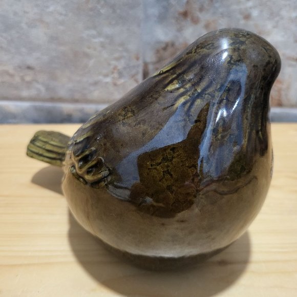 Ceramic Glazed Brown Green Bird Figurine - Picture 3 of 12